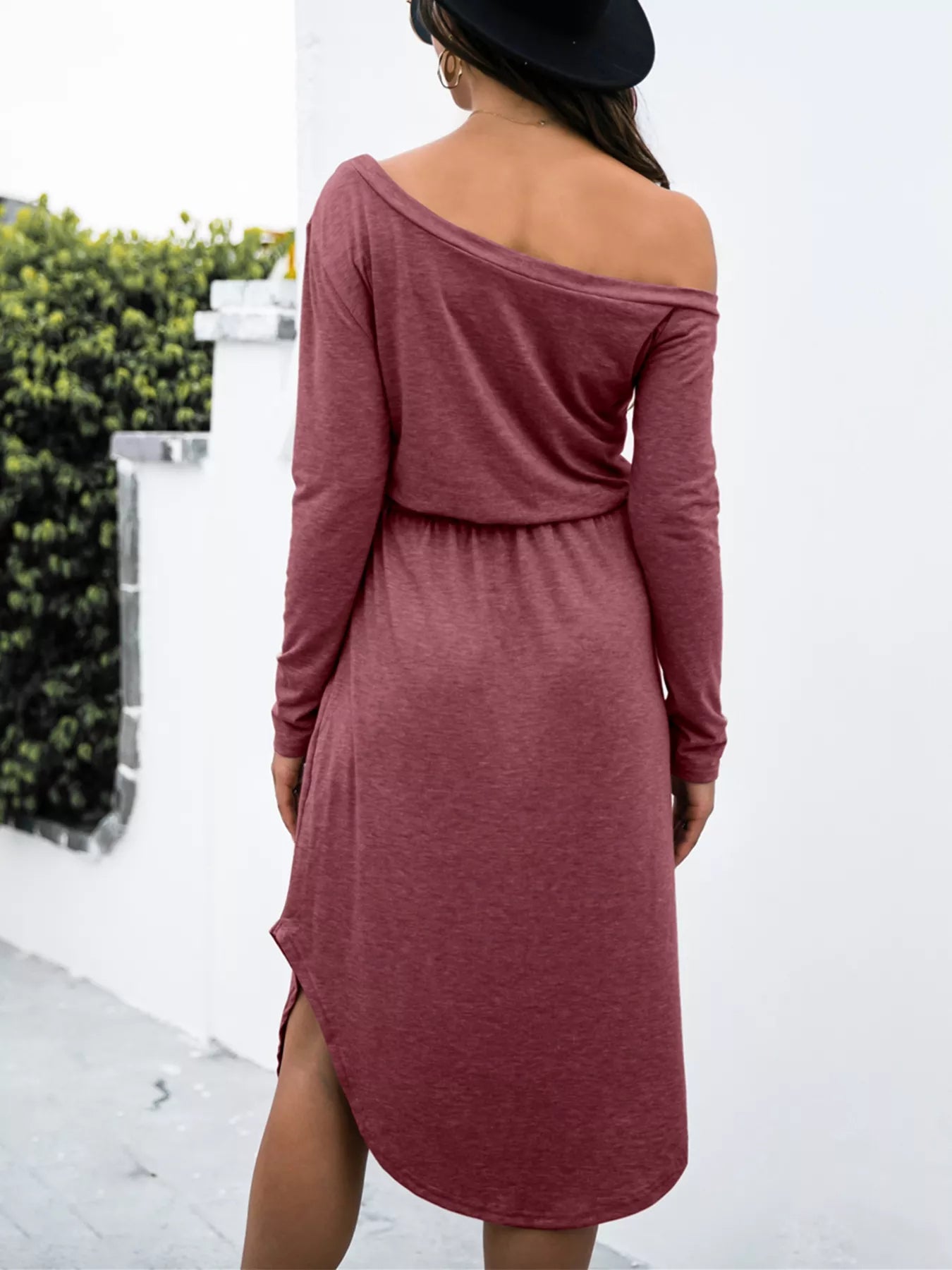 One - Shoulder Long Sleeve Midi Dress with Drawstring Waist - The Nicole - Tayan Dress Co.