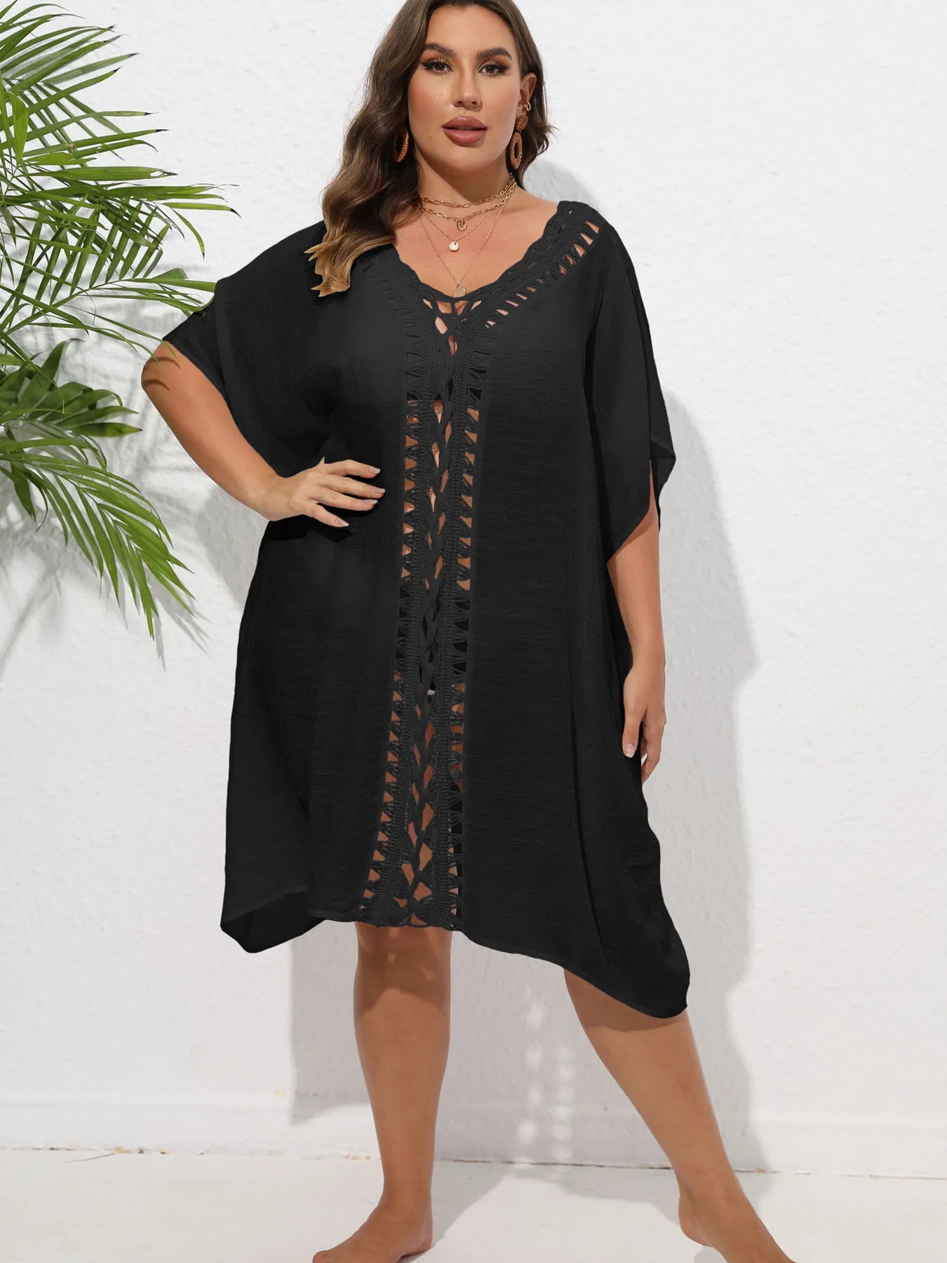 Crochet Trim V - Neck Beach Cover Up Dress - TNT Dress Co.
