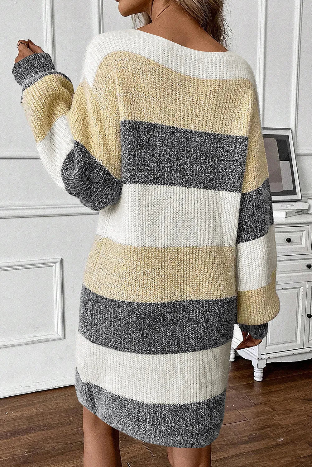 Color Block Boat Neck Long Sleeve Sweater Dress - TNT Dress Co.