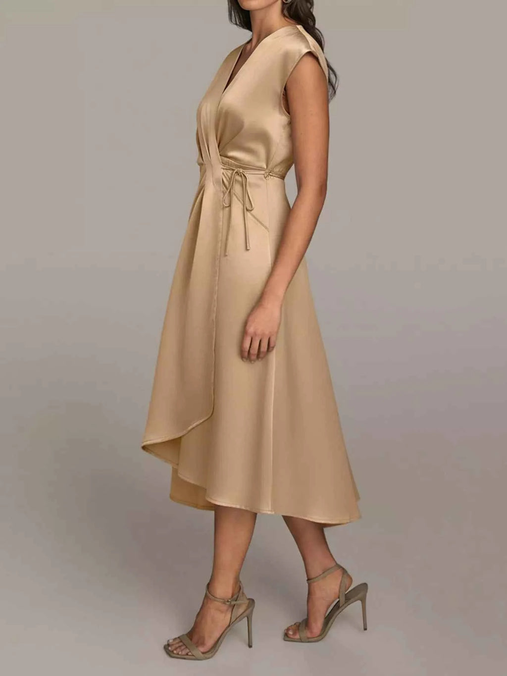 Satin Wrap Midi Dress with Pockets