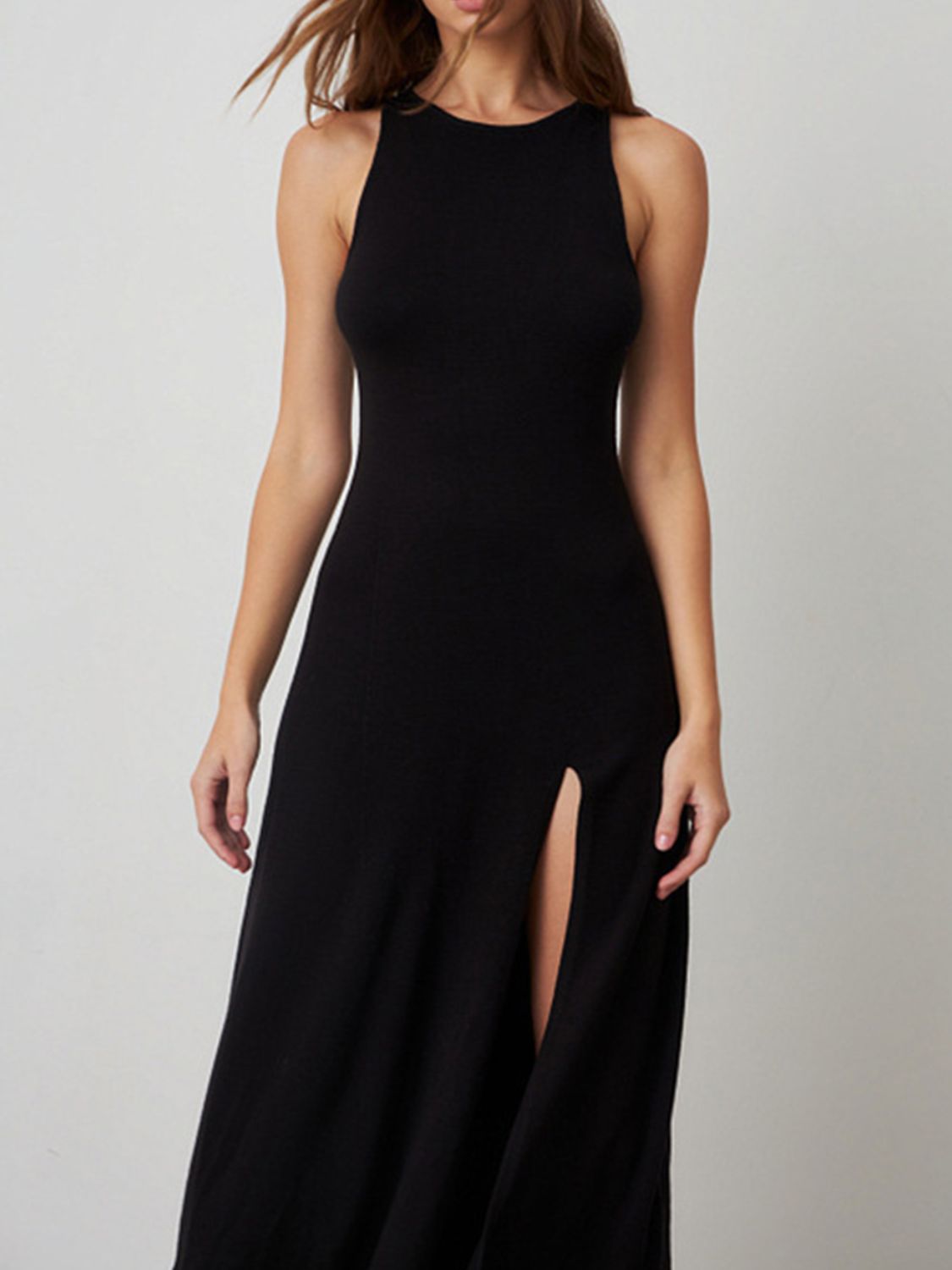 Round Neck Sleeveless Dress with Side Slit - TNT Dress Co.