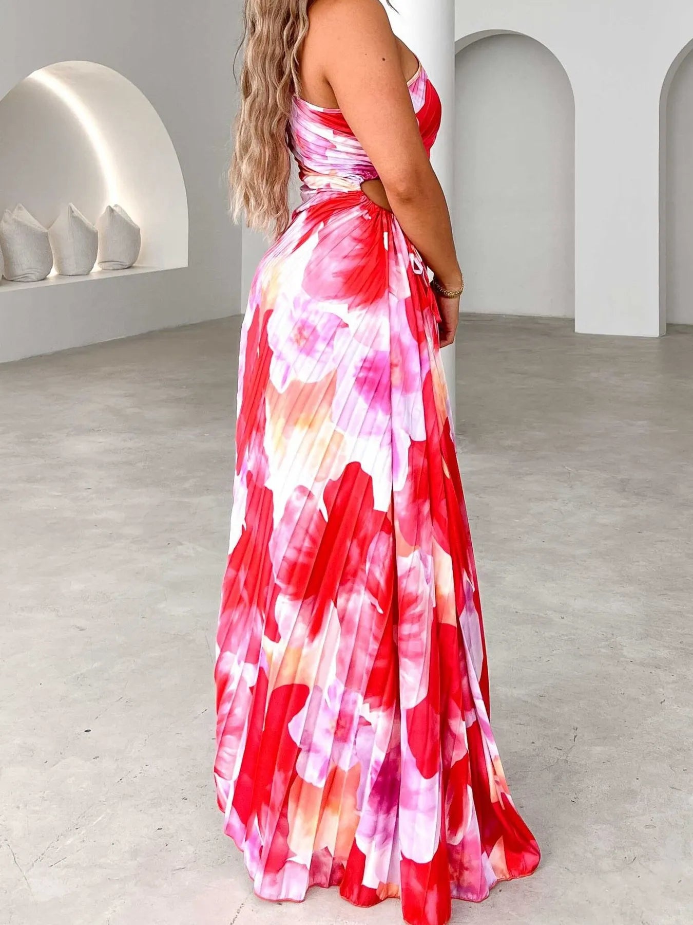 Printed One Shoulder Asymmetrical Maxi Dress - TNT Dress Co.
