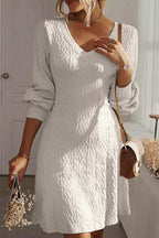 V - Neck Long Sleeve Textured Dress - TNT Dress Co.