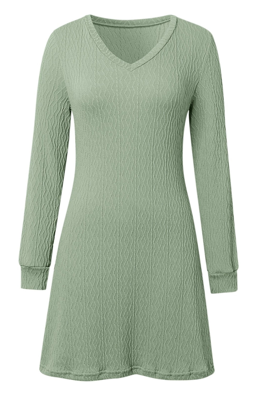 V - Neck Long Sleeve Textured Dress - TNT Dress Co.