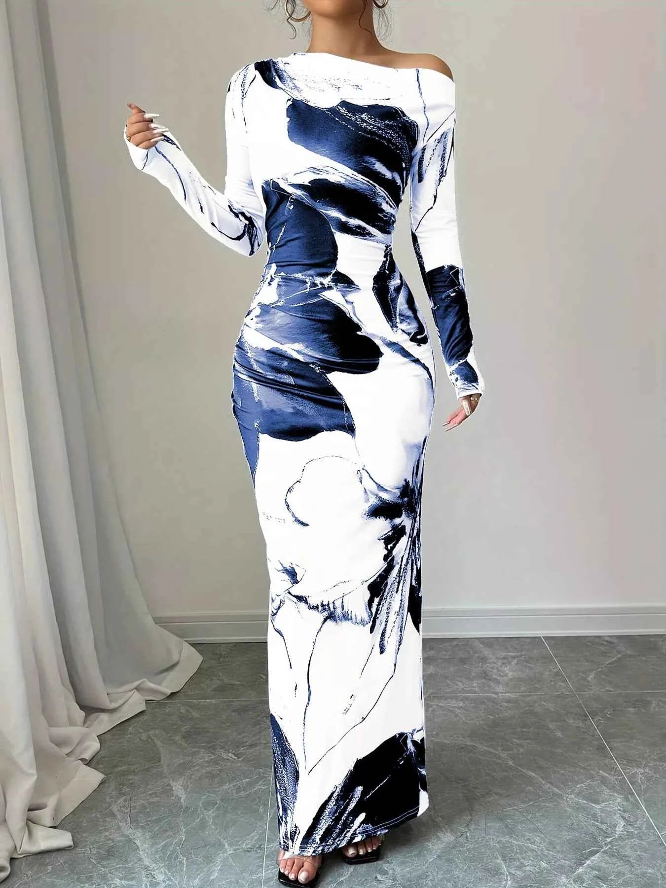 One Shoulder Long Sleeve Dress