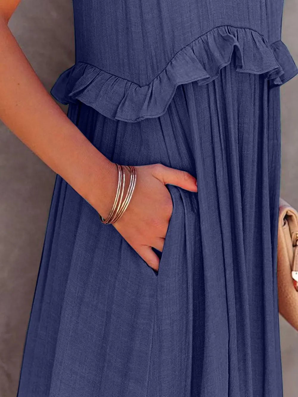 Ruffled Sleeveless Tiered Maxi Dress with Pockets - TNT Dress Co.