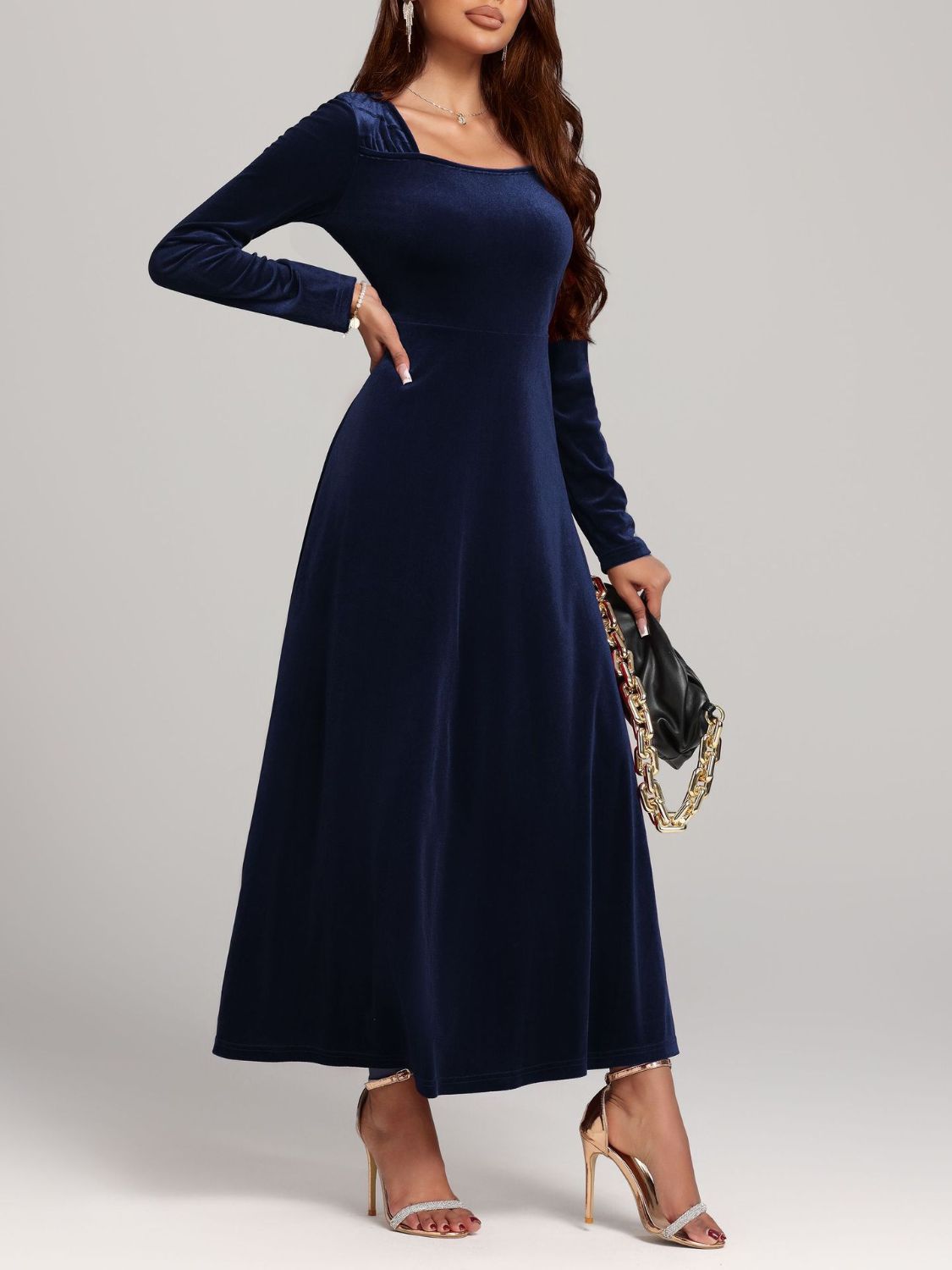 Velvet Square Neck Long Sleeve Dress - TNT Dress Co.