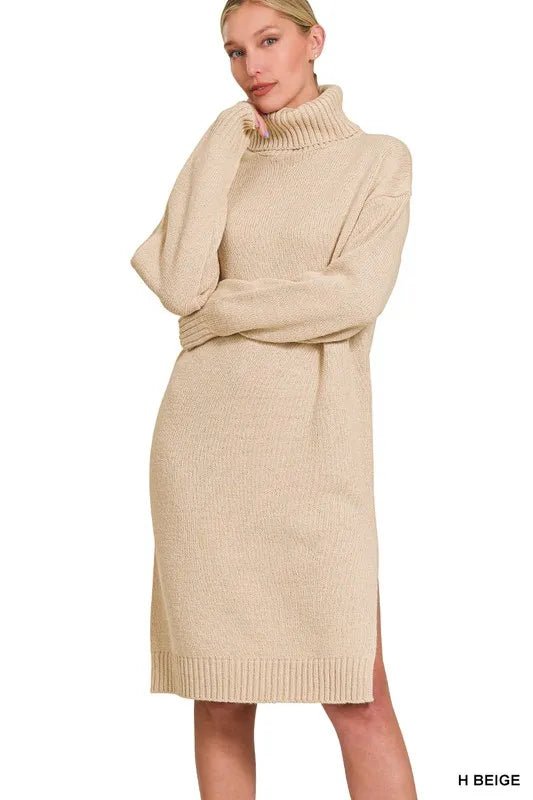 Turtle Neck Long Sleeve Sweater Dress - The Nicole - Tayan Dress Co.