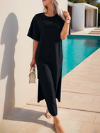 Slit Round Neck Short Sleeve Tee Dress - TNT Dress Co.