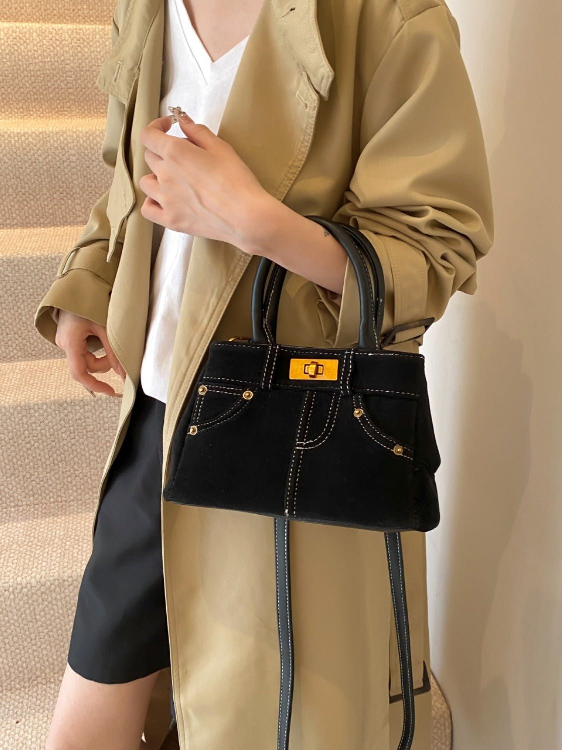 Suede Dual - Use Adjustable Strap Handbag - TNT Dress Co.