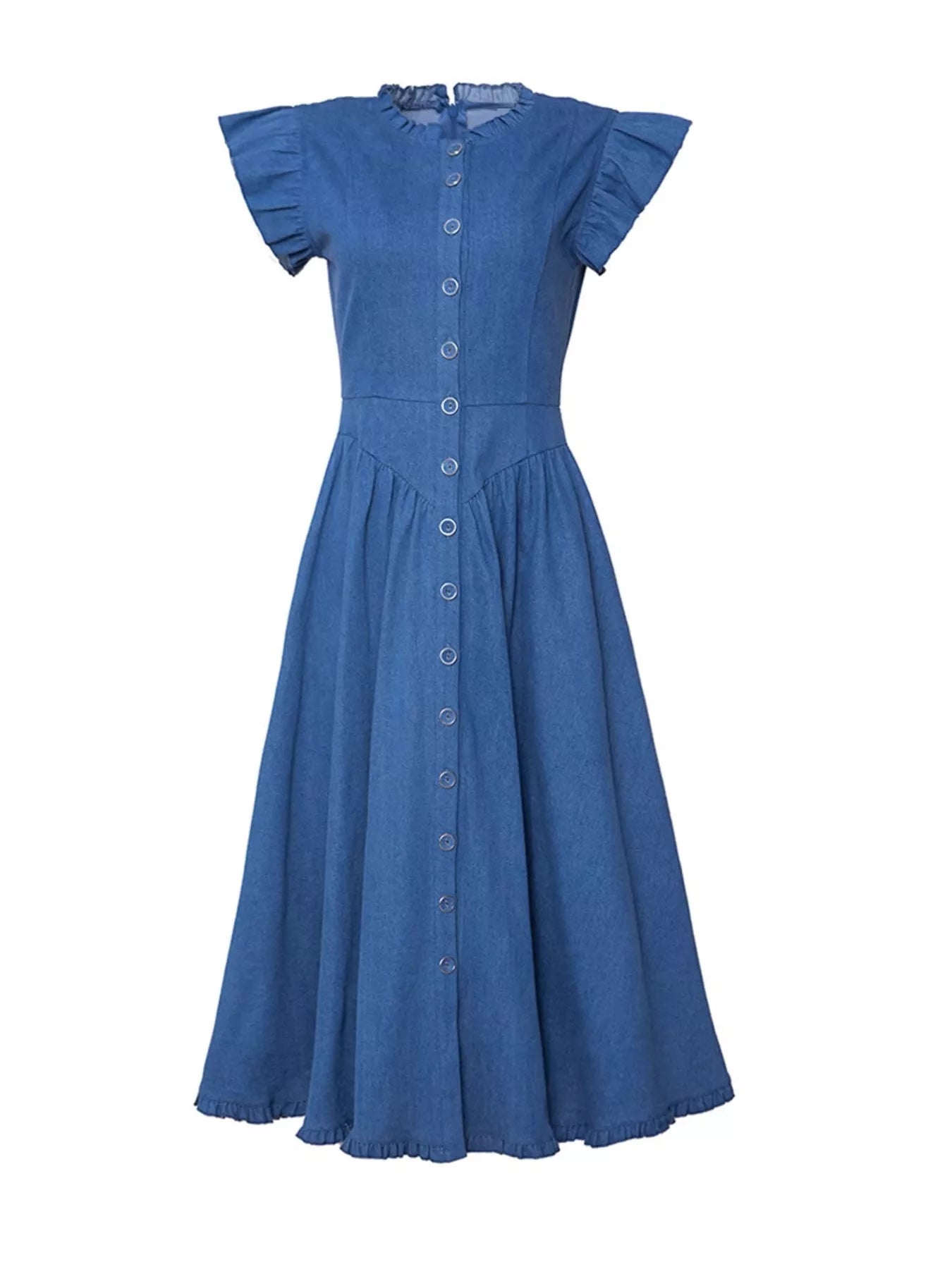Ruffled Cap Sleeve Denim Dress - The Nicole - Tayan Dress Co.