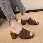 Chunky Block Heel Knit Sandals - TNT Dress Co.