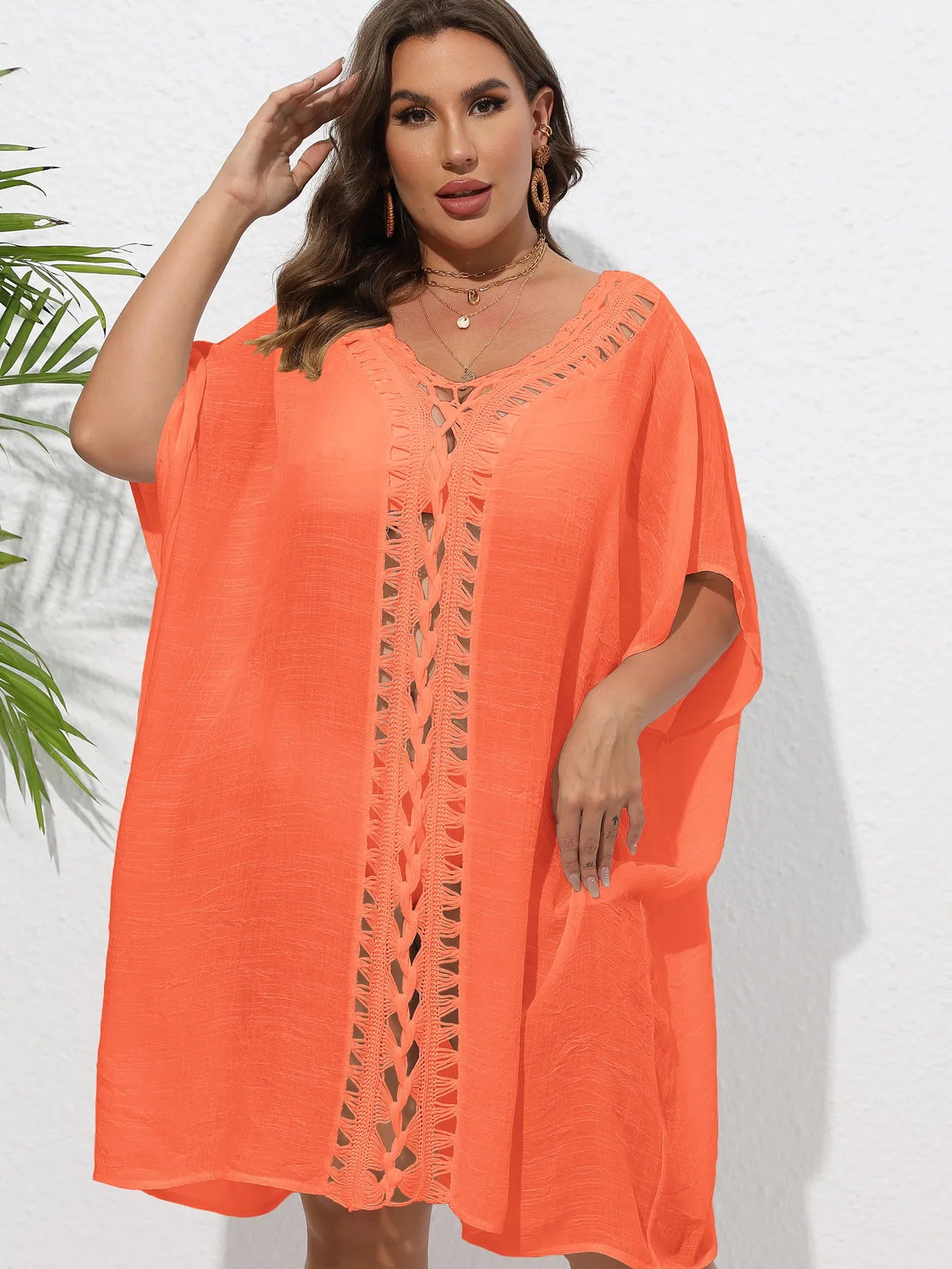 Crochet Trim V - Neck Beach Cover Up Dress - TNT Dress Co.
