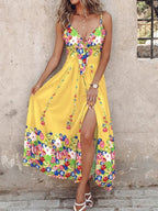 Feather Print Spaghetti Strap Split Dress - TNT Dress Co.