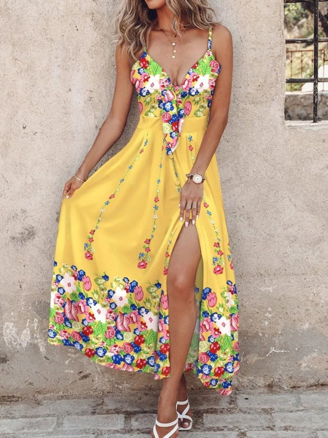 Feather Print Spaghetti Strap Split Dress - TNT Dress Co.