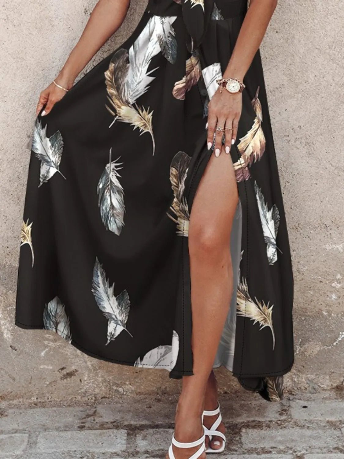 Feather Print Spaghetti Strap Split Dress - TNT Dress Co.