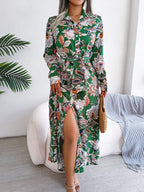 Printed Long Sleeve Midi Dress with Tied Detail - TNT Dress Co.