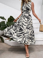 Printed Notched Sleeveless Midi Dress - TNT Dress Co.