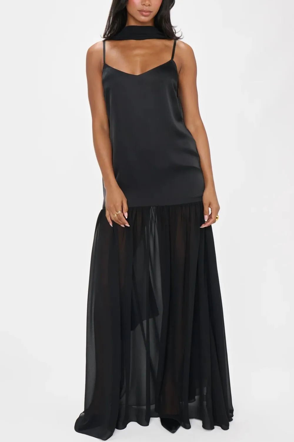 Adjustable Strap Maxi Cami Dress with Scarf - TNT Dress Co.