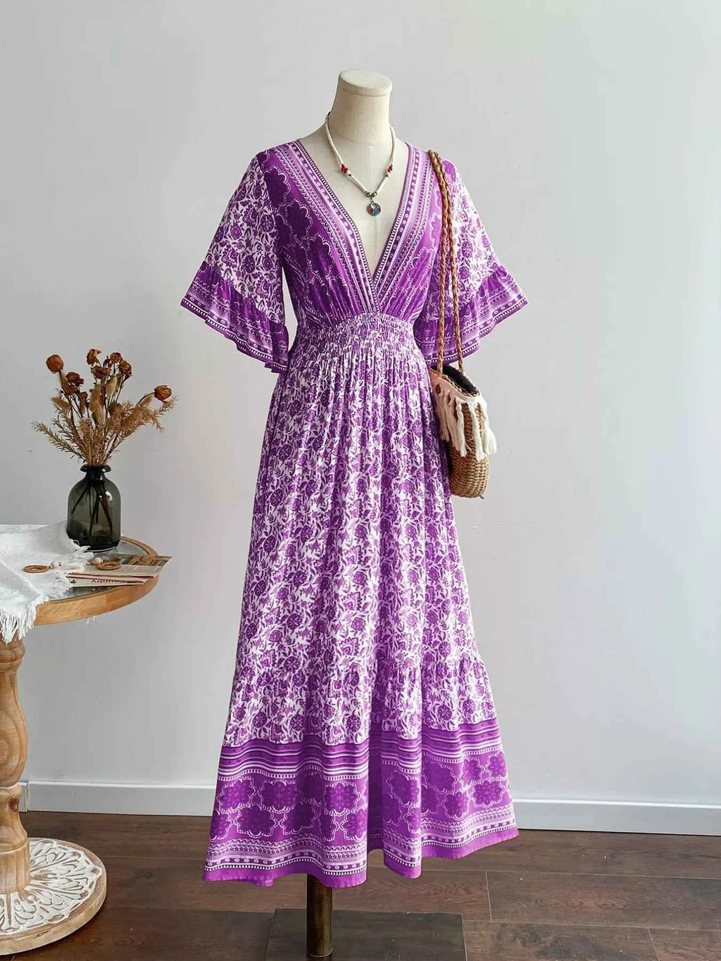 V-Neck Long Sleeve Dress