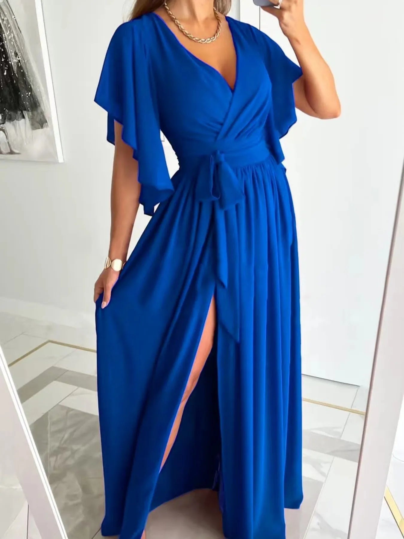 Flutter Sleeve Surplice Tie Waist Dress - TNT Dress Co.