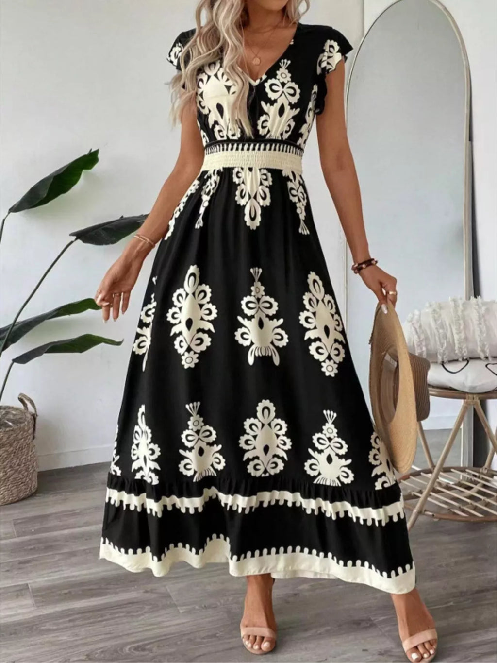 V - Neck Ruffled Sleeve Dress - The Nicole - Tayan Dress Co.
