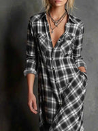 Full Size Plaid Button-Down Maxi Dress Plus Size