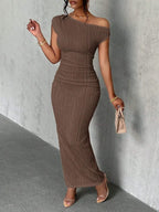 Textured Single Shoulder Maxi Dress - TNT Dress Co.