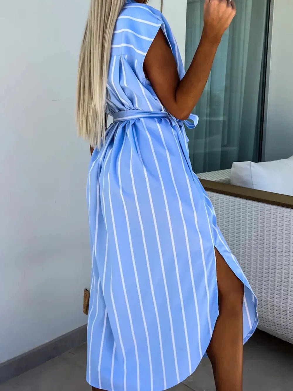 Striped Tie Waist Short Sleeve Dress - TNT Dress Co.