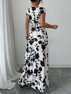 Printed Surplice Cap Sleeve Maxi Dress - TNT Dress Co.