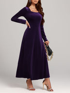 Velvet Square Neck Long Sleeve Dress - TNT Dress Co.