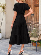 Tiered Notched Short Sleeve Dress - TNT Dress Co.