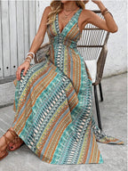 Tied Back Printed Sleeveless Maxi Slit Dress - TNT Dress Co.