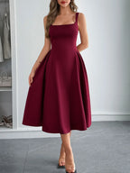 Square Neck Wide Strap Midi Dress - TNT Dress Co.