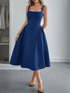 Square Neck Wide Strap Midi Dress - TNT Dress Co.