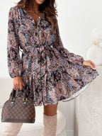 Floral Long Sleeve Dress with Ruffle Hem - TNT Dress Co.