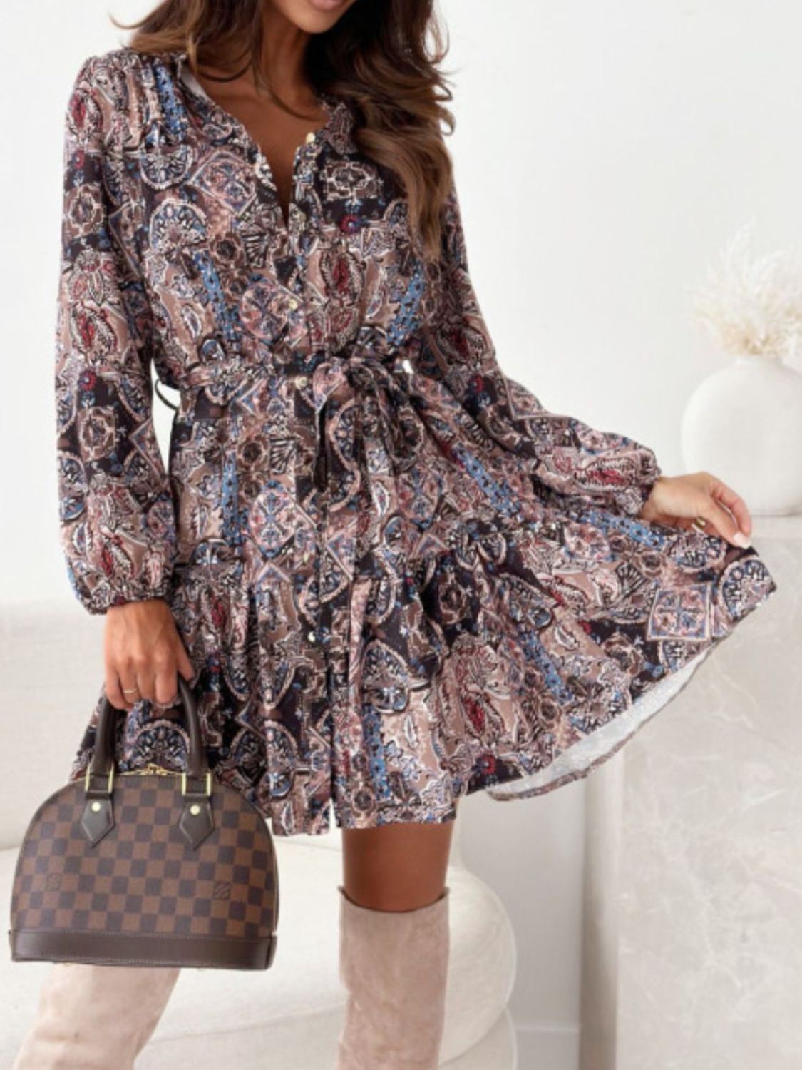 Floral Long Sleeve Dress with Ruffle Hem - TNT Dress Co.
