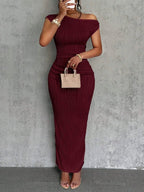 Textured Single Shoulder Maxi Dress - TNT Dress Co.