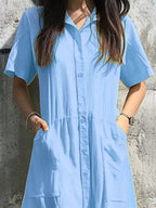 Button Front Short Sleeve Midi Dress - TNT Dress Co.