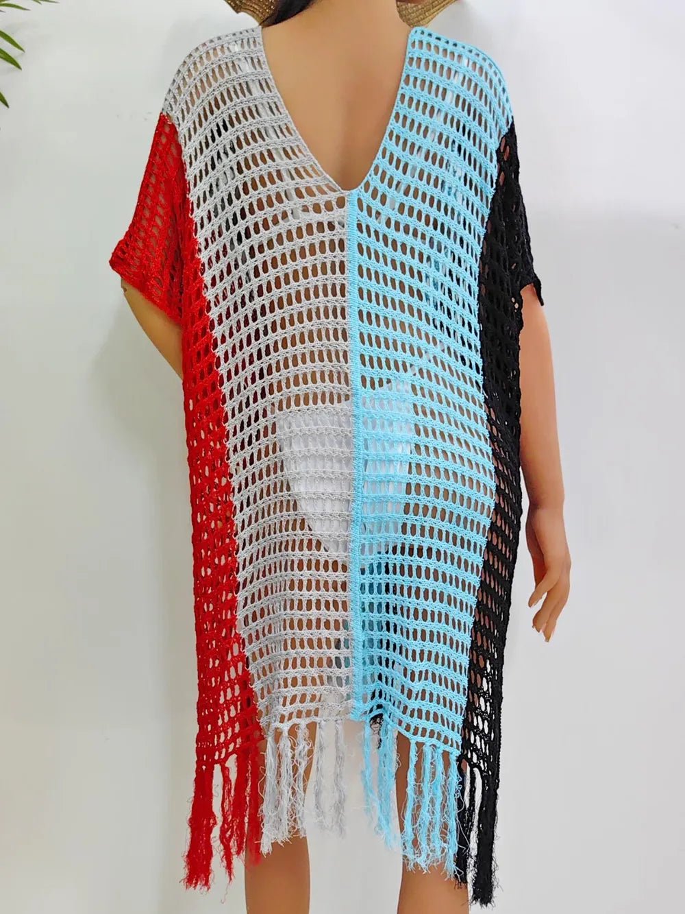 Fringe Color Block Scoop Neck Cover Up - TNT Dress Co.