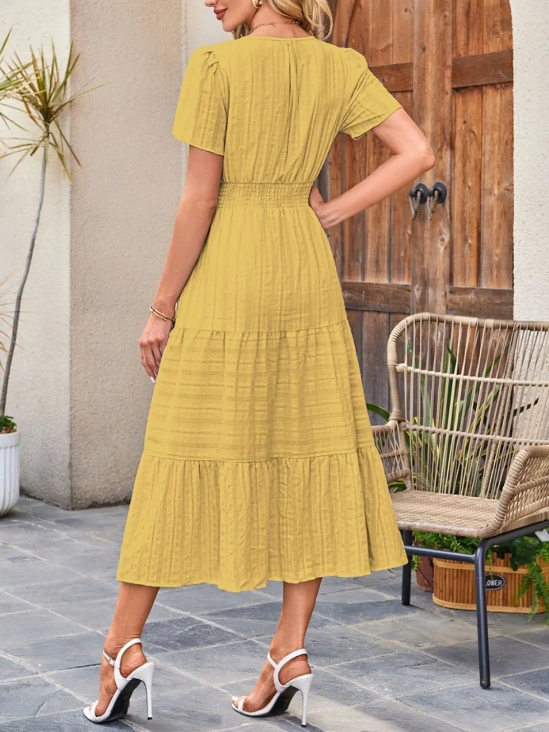 Tiered Notched Short Sleeve Dress - TNT Dress Co.
