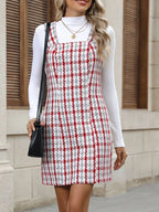 Plaid Tweed Square Neck Mini Dress - The Nicole - Tayan Dress Co.