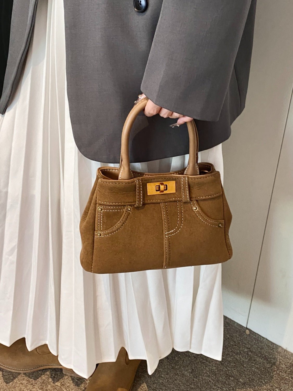 Suede Dual - Use Adjustable Strap Handbag - TNT Dress Co.