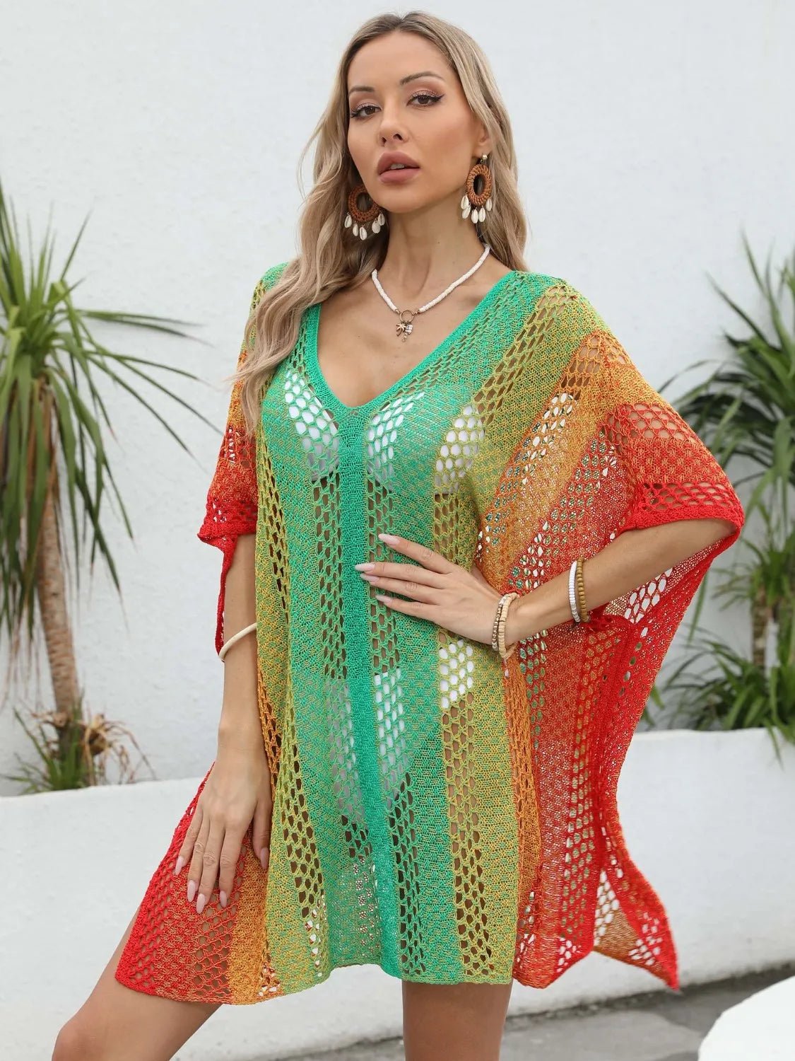 Rainbow Gradient Crochet Beach Cover Up - TNT Dress Co.