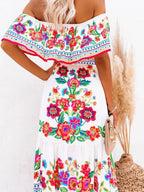 Floral Off Shoulder Ruffle Maxi Dress - TNT Dress Co.