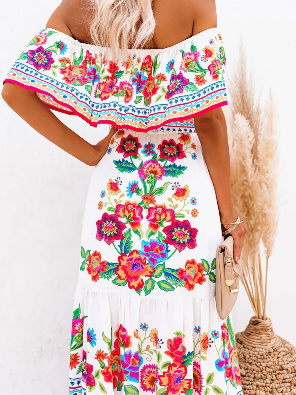 Floral Off Shoulder Ruffle Maxi Dress - TNT Dress Co.