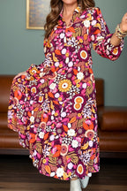 Printed Johnny Collar Long Sleeve Midi Dress - TNT Dress Co.