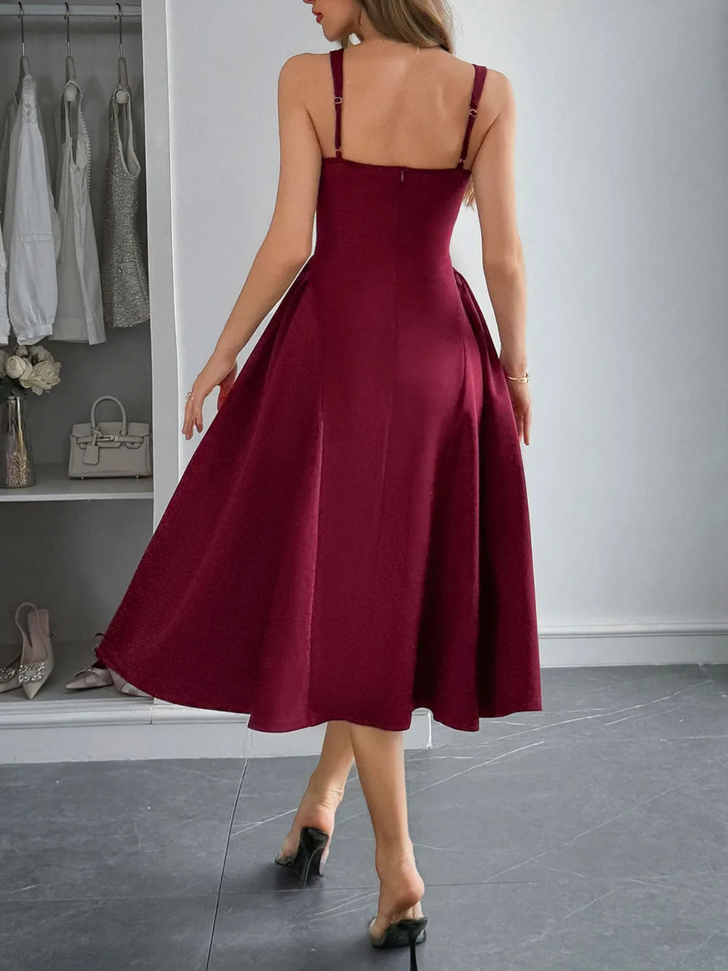 Square Neck Wide Strap Midi Dress - TNT Dress Co.