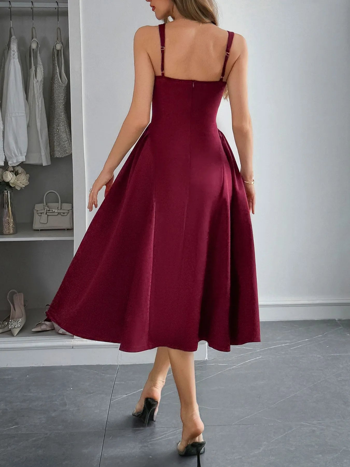 Square Neck Wide Strap Midi Dress - TNT Dress Co.