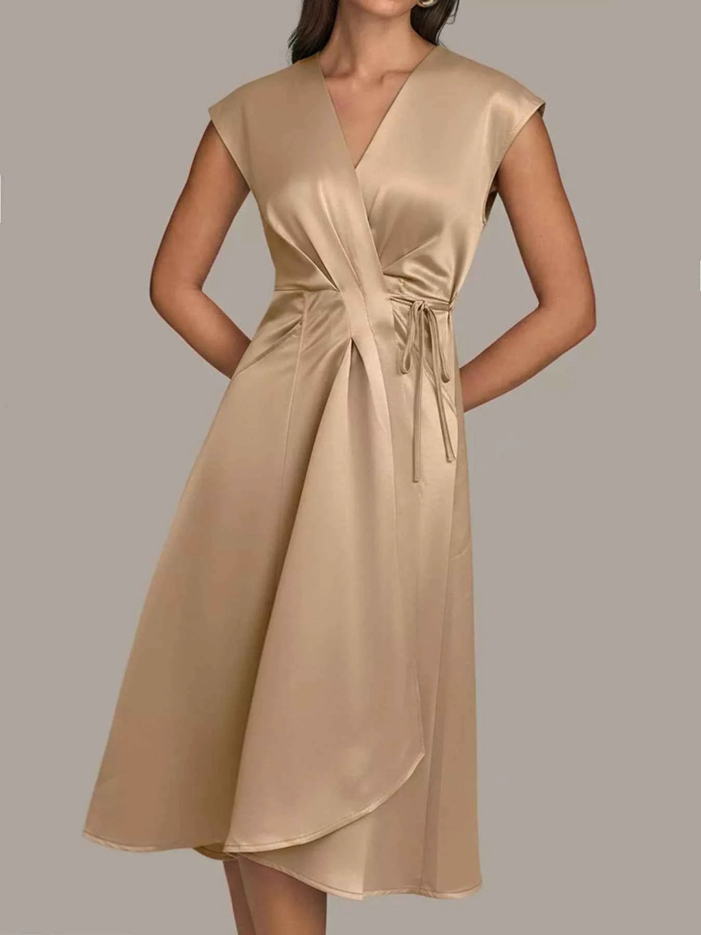 Satin Wrap Midi Dress with Pockets